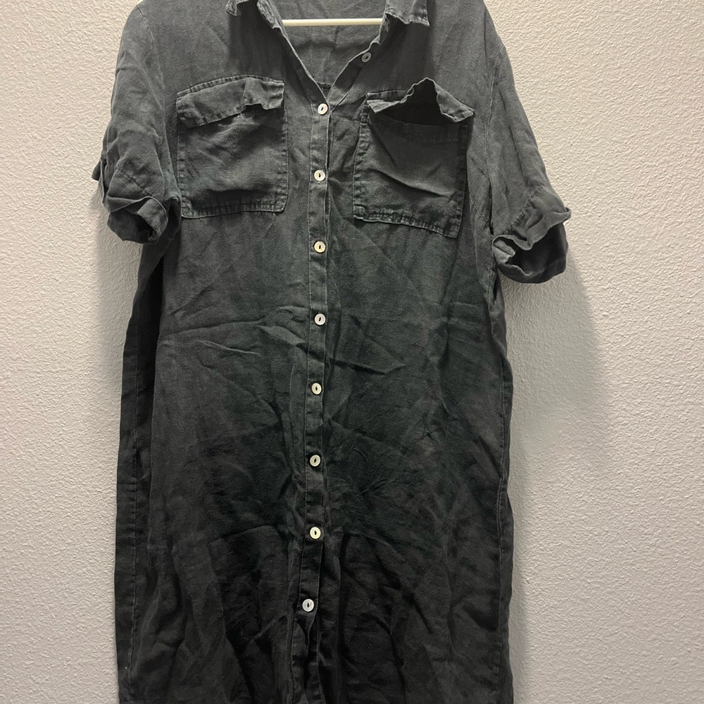 Martina Innocenti Italy Black Linen Button Front Shirtdress‎ Size Medium